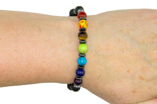 Mixed Chakra Hematite Lava Stone Bracelet